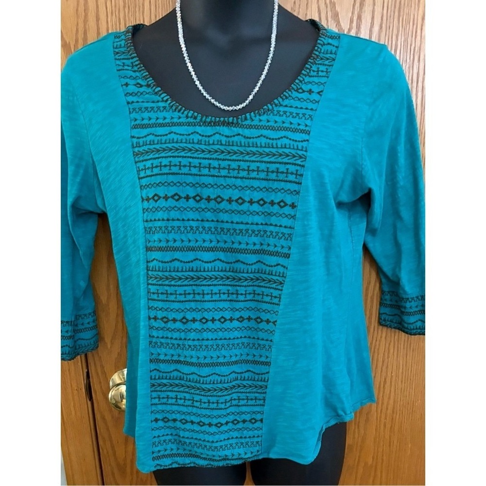 Natural Reflections Teal Patterned Long Sleeve Top